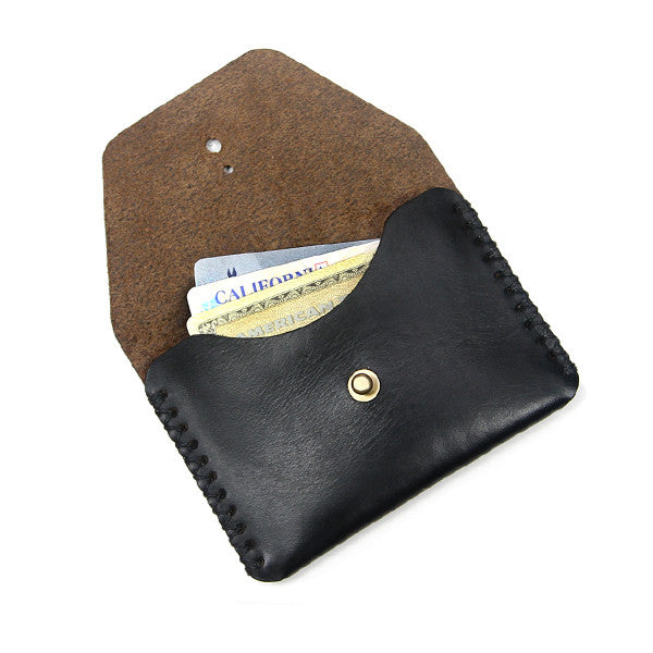 black leather minimal card holder open