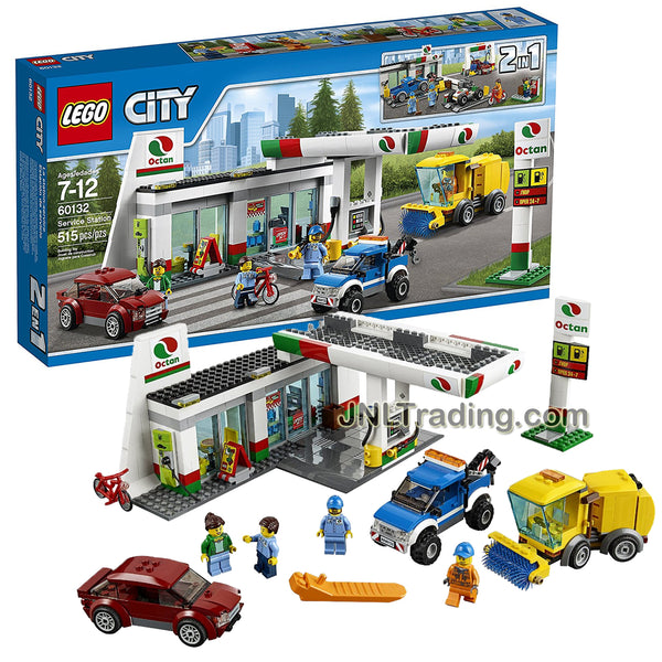 Year 2016 Lego City 60132 SERVICE STATION with Car, Bike, Buggy, JNL Trading