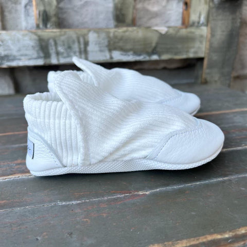 White Corduroy High Top Booties