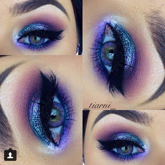 NEO Glamour purple colored lenses on green eyes