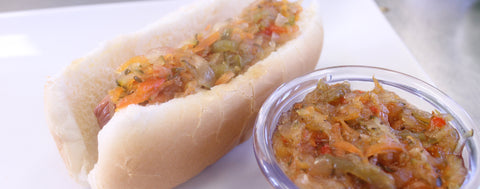 Hot Dog with Zucchini Relish
