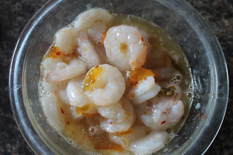 shrimp with perfectly peach pepper jelly