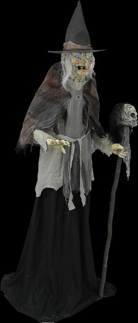 HALLOWEEN Animatronic ANIMATED LUNGING HAGGARD WITCH PROP DECOR-JUMPS CEMETARY 