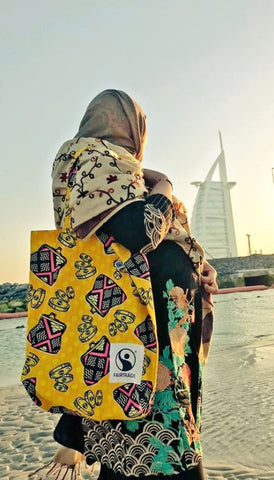 Sabeena Ahmed celebrates Fairtrade Fortnight 2020, Dubai, UAE - Fairtrade Resource of Fairtrade bag, She Deserves Campaign