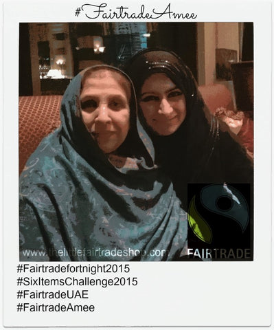 Mrs Meshar Mumtaz Bano with Sabeena Ahmed celebrating Fairtrade fortnight Dubai UAE 2015 