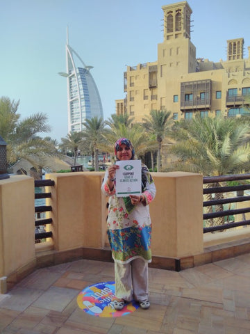 Irem Ahmed shows her support for SDG 13 Climate Action at Madinat Jumeirah Dubai September 2018