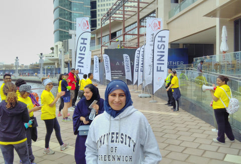 The little fair trade shop's Sabeena Ahmed participating in the Terry Fox Run Dubai UAE - Feb 17