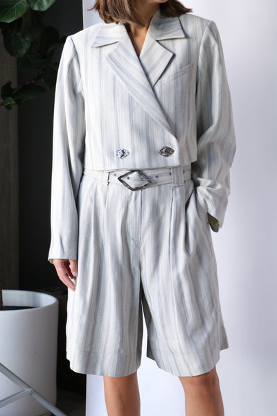 Ganni Drapey Stripe Suiting Blazer in Phantom Stripe