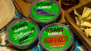 Three different types of hummus from the brand O'Dang.