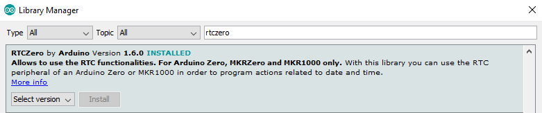 RTCZero library in arduino library manager