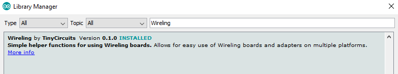 Screenshot of the Wireling Library in the Arduino Library Manager