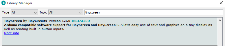 TinyScreen arduino library in library manager