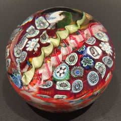 Early Murano Art Glass Paperweight Close Packed Complex Millefiori With Twists