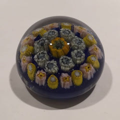 Miniature Strathearn Art Glass Paperweight Concentric Millefiori On Blue Ground