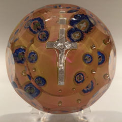 Antique Val St Lambert Art Glass Paperweight Cross Sulphide & Millefiori