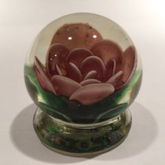 Signed Pete Lewis Vintage Art Glass Paperweight Footed Millville Crimp Rose