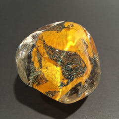 Signed Modern American Studio Art Glass Paperweight Orange Bubble Design