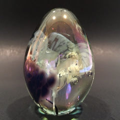Signed Roger Vines MSH Ash Art Glass Paperweight Purple Iridescent Egg