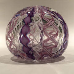 Vintage Signed Murano Art Glass Paperweight Purple & White Crown