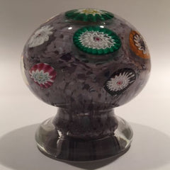 Unusual Murano Art Glass Paperweight Piedouche Millefiori on Purple