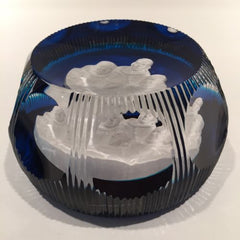 Cristal D'Albert Faceted Art Glass Paperweight "The Moon Astronauts" Sulphide