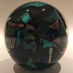 Huge Bruce Freund Art Glass Paperweight Encased Geometric Dichroic Design