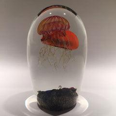 Rare Richard Satava Art Glass Paperweight Two Species Double Jellyfish Sculpture