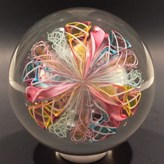 Vintage Murano Art Glass Paperweight Colorful Latticino Crown