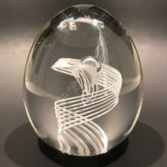 Signed Steuben Art Glass Paperweight Spiral Latticino Air Twist Upright Egg