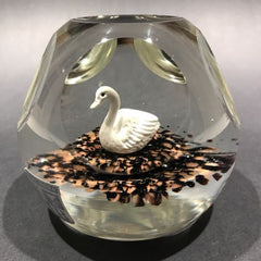 Rare Vintage Murano Faceted Swan Sulphide Art Glass Paperweight