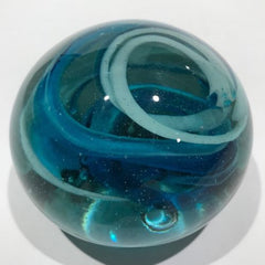 Vintage Art Glass Paperweight Blue and White Dump Glass Modern Swirl Design