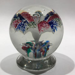 Antique Millville Footed Art Glass Paperweight Tricolor Paneled Umbrella