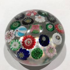 Antique Clichy Art Glass Paperweight Spaced Complex Millefiori W/ Rose Canes