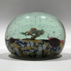 Antique German Thuringian Art Glass Paperweight Lampworked Birds & Millefiori