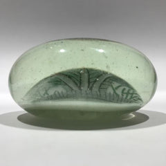 Antique Chinese Paint White Ground Art Glass Paperweight Cricket in Foliage
