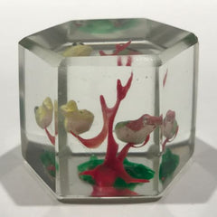 Vintage Chinese Art Glass Paperweight Painted Sulphide Birds in a Tree
