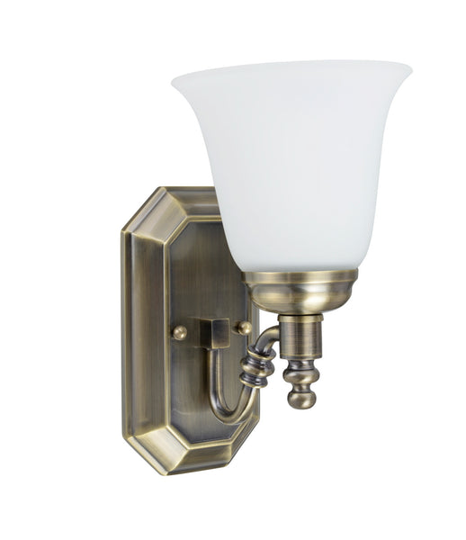 # 62020-3 1 Light Metal Bathroom Vanity Wall Light Fixture, 6" W, Transitional Design, Antique Brass with Frosted Glass