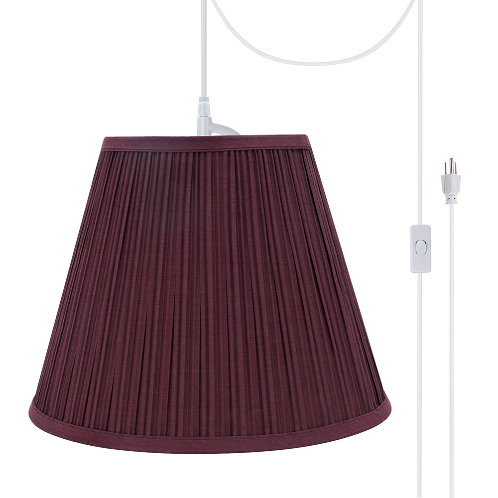 73052 21 One Light Plug In Swag Pendant Light Conversion Kit With Transitional Pleated Empire Fabric Lamp Shade Burgundy 13