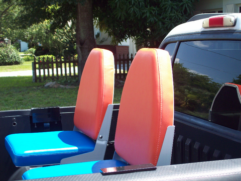 Orange and Blue Truck Bed Seats Bucket Style
