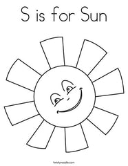 S is for Sun Coloring Page for Toddlers - Preschool Worksheet