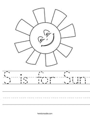 S is for Sun Letter Practice and Handwriting Practice Worksheet Kindergarten