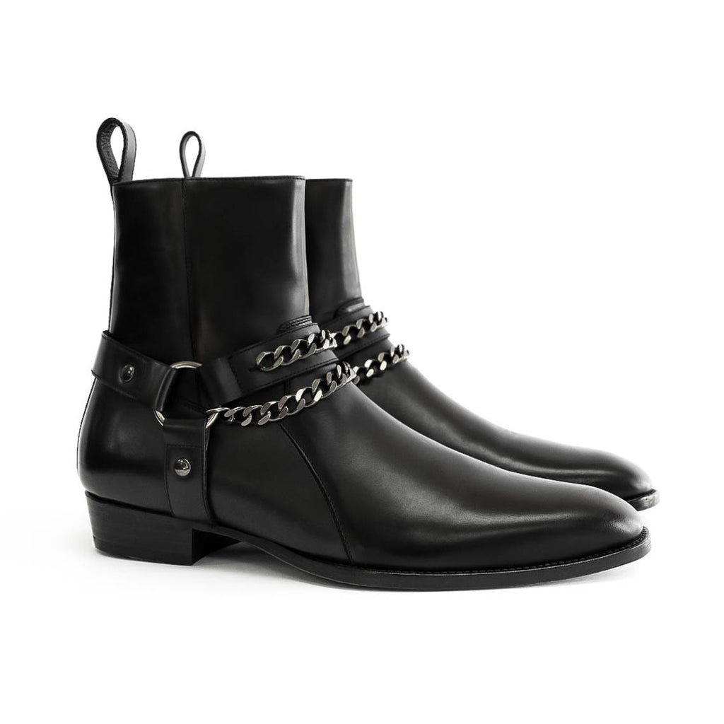 black harness boots