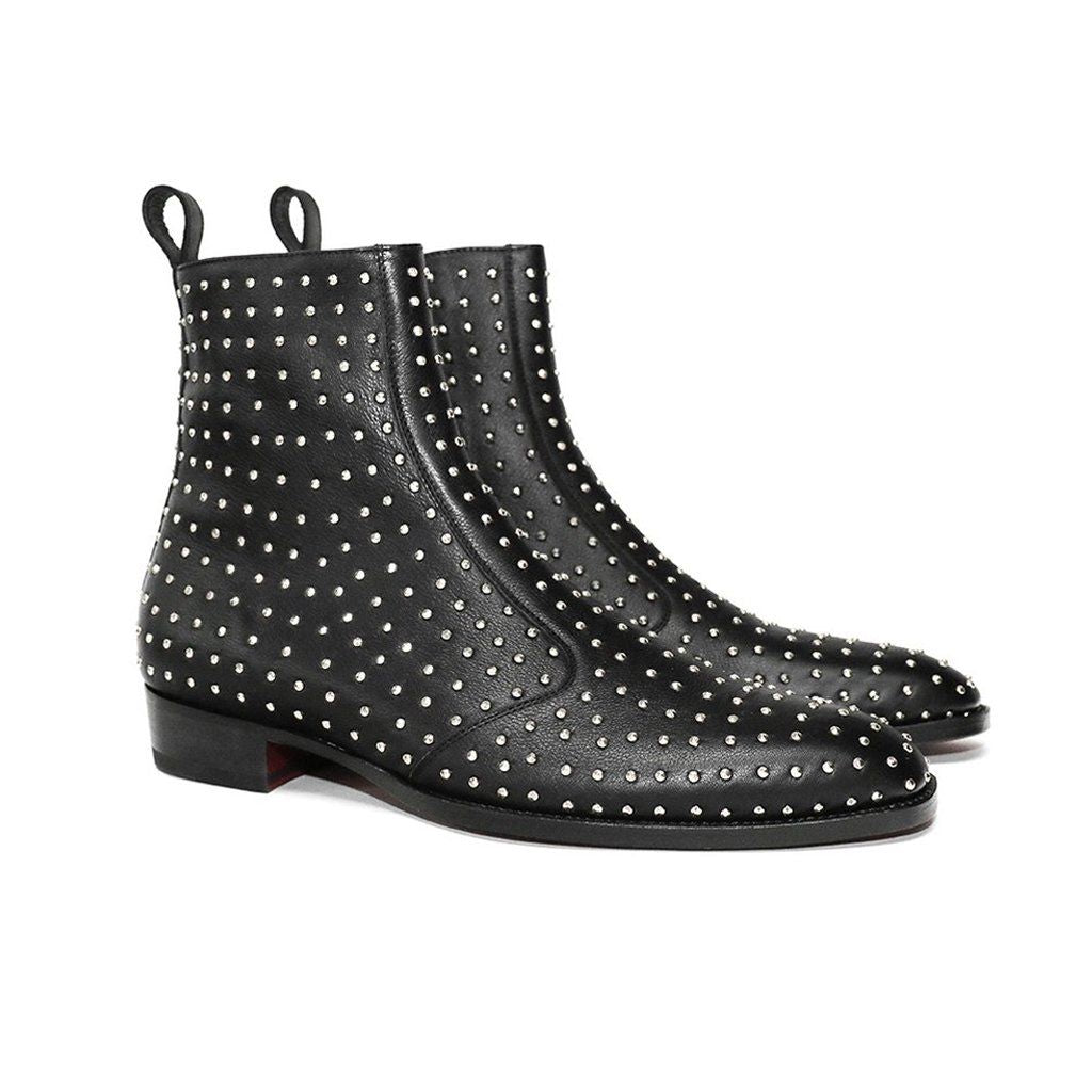 THE MILAN STUDDED LEATHER ZIPUP BOOTS 