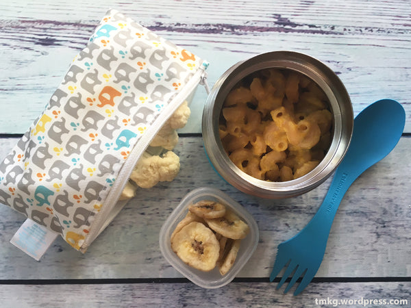 Petit Collage Snack bag and Macaroni and cheese for lunch