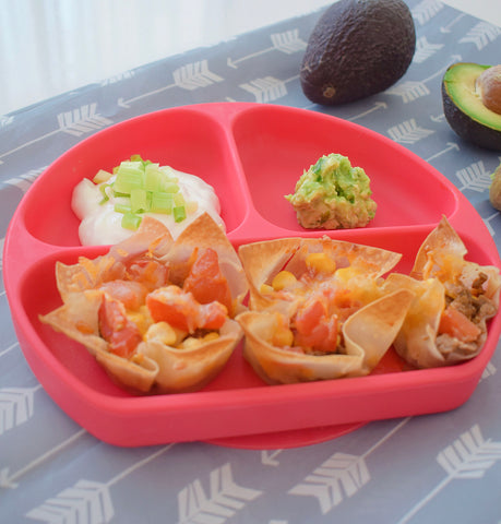 wonton taco cups in a toddler plate