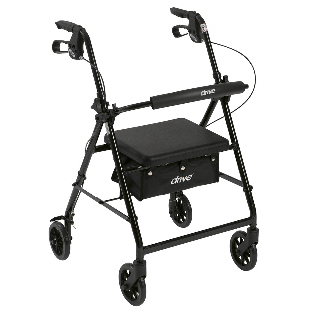 Walker Rollator with 6" Wheels, Fold Up Removable Back Support and Padded Seat, Black