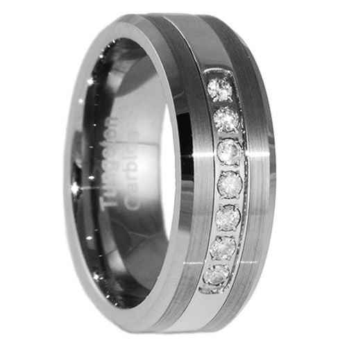 8MM Tungsten Carbide Wedding Band CZ Bridal Men Jewelry Ring Size 5-15