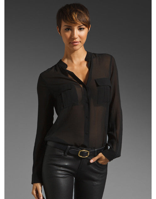 womens black sheer blouse