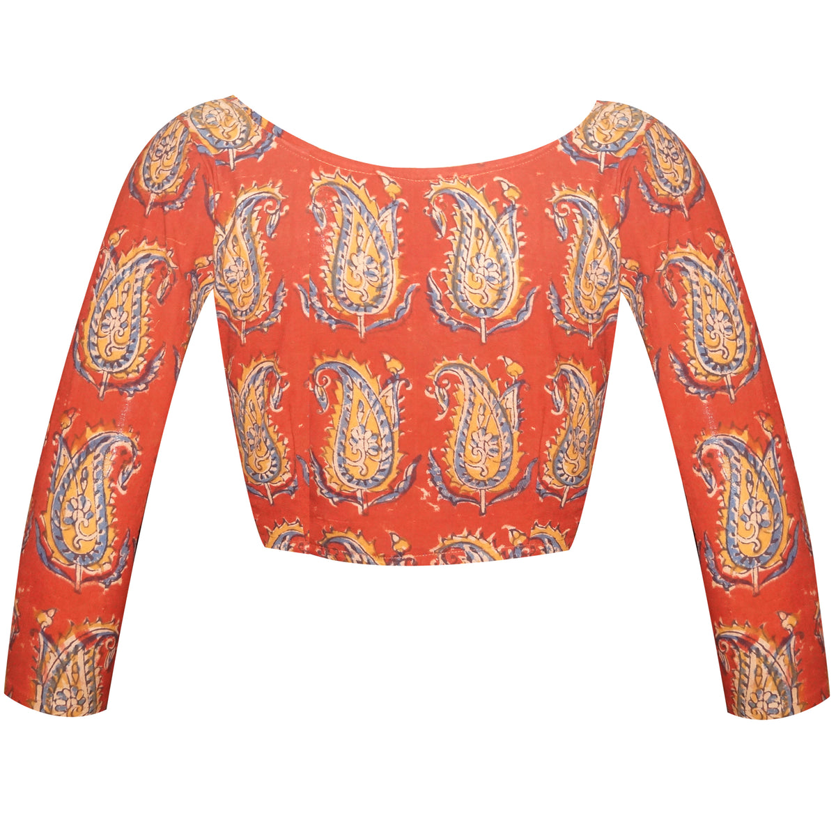 Boat Neck Block Kalamkari 3/4 Sleeves Readymade Blouse – IMW ...