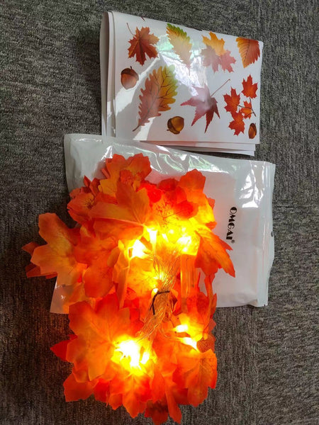 OMGAI 2 Pack Fall Maple Leaf with Remote Control Timer, Thanksgiving Decorations Set,20 LED 8.2 FT Fall Garland Light for Holiday, Gift Party Autumn Decor String Light (Amber Yellow)